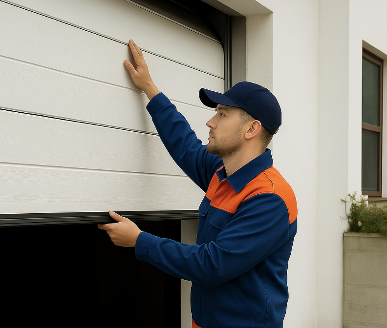 Titan Garage Doors Rockford A garage door technician checking garage door panels