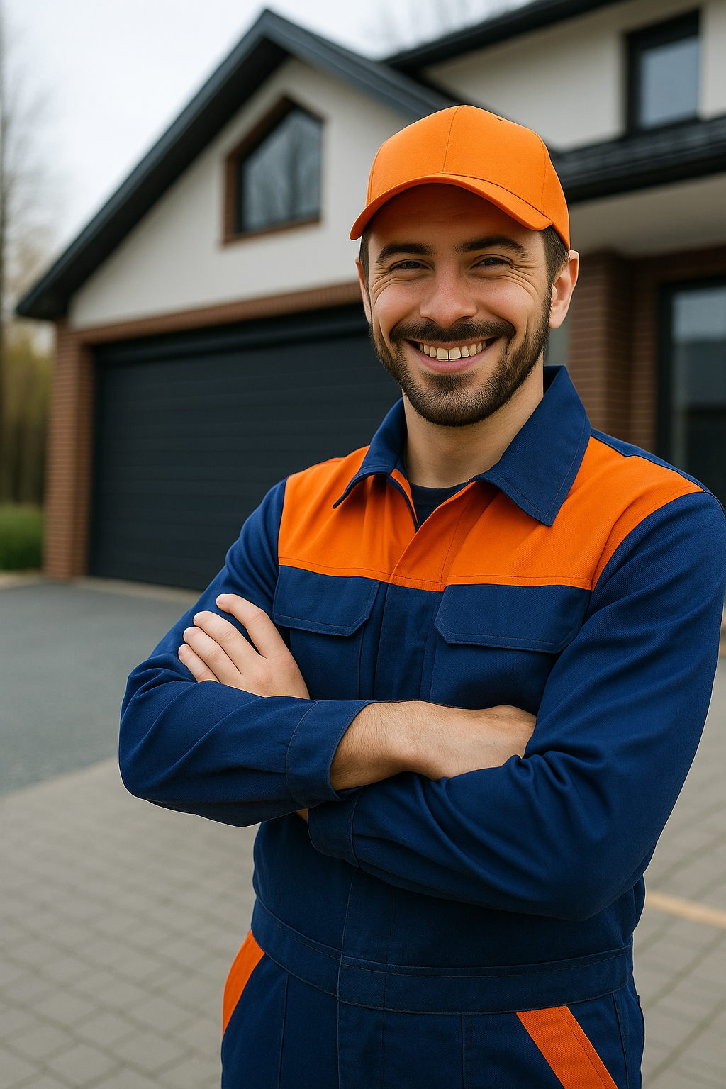 Titan Garage Doors Rockford A technician posing in front of a newly installed garage door
