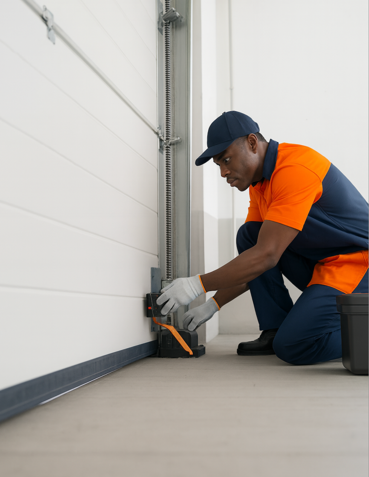 Titan Garage Doors Rockford A technician fixing a garage door sensor