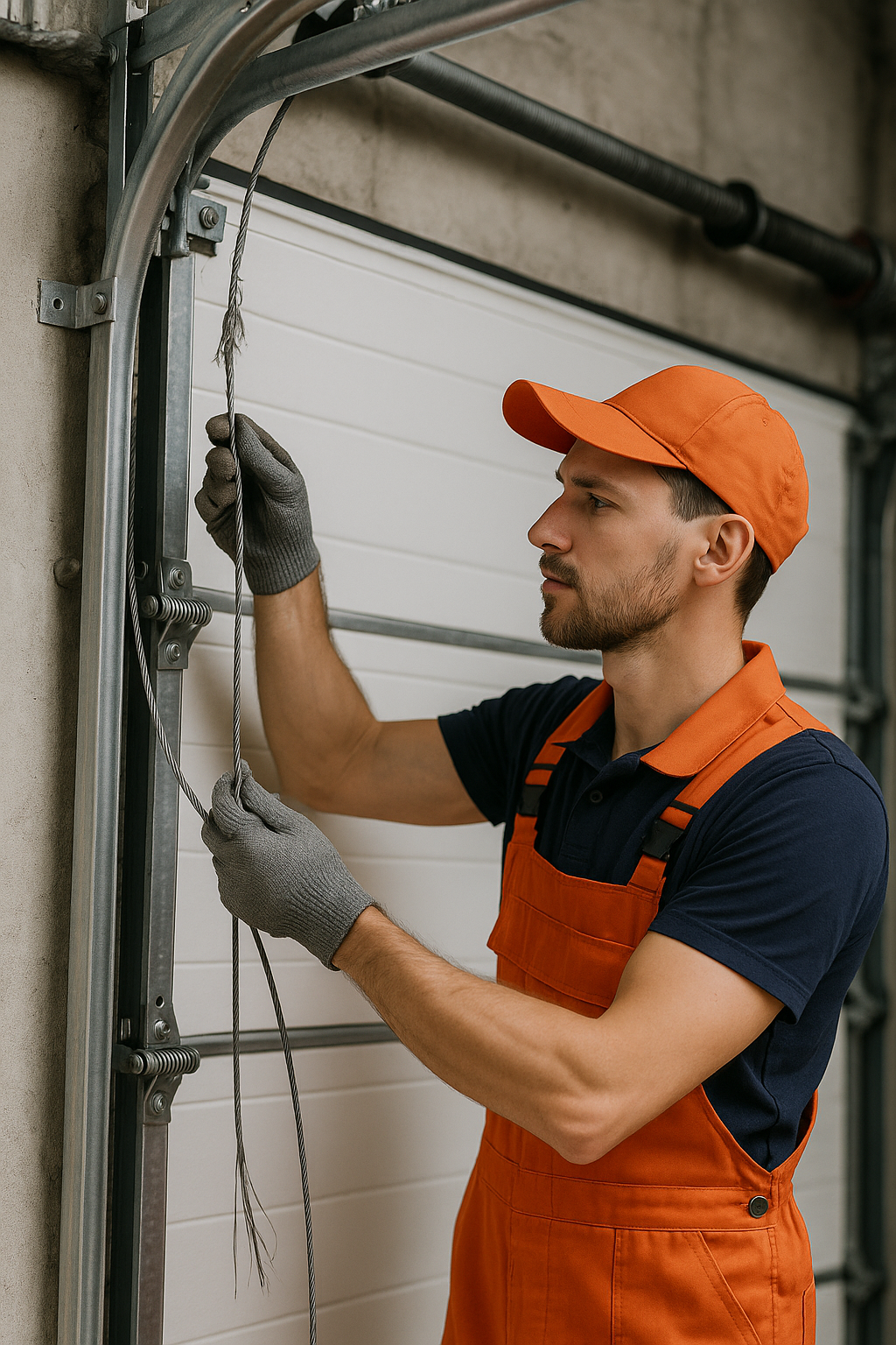 Titan Garage Doors Rockford A technician checking a frayed garage door cable