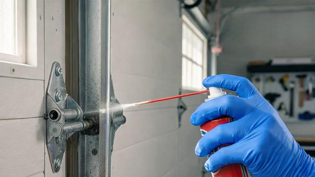 Lubricating hinge to fix noisy garage door issue